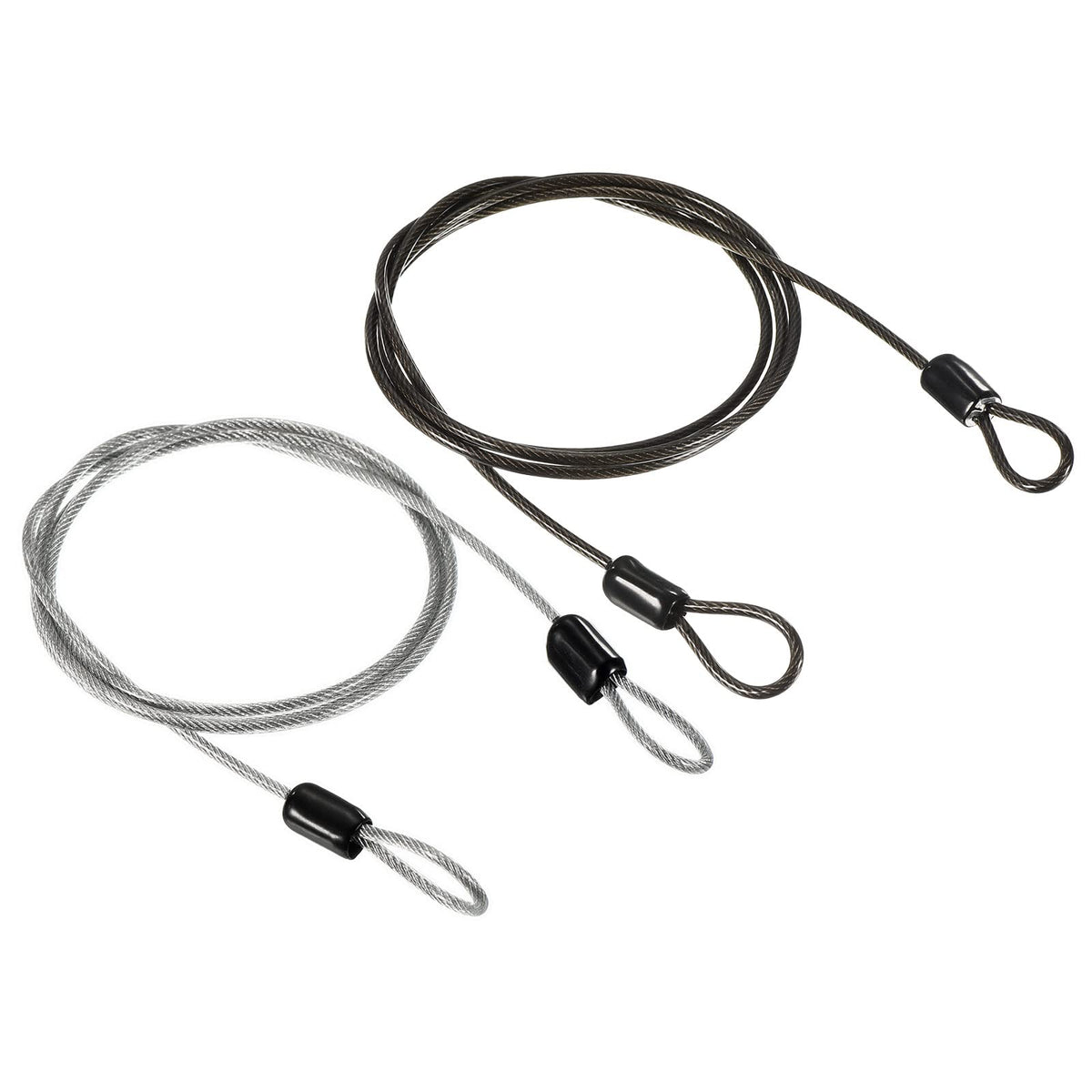 PATIKIL Security Steel Cable 2.5mm x 1m/3.28ft Coated Luggage Lock Wire Rope with Double Loop Transparent, Black 2 Pack