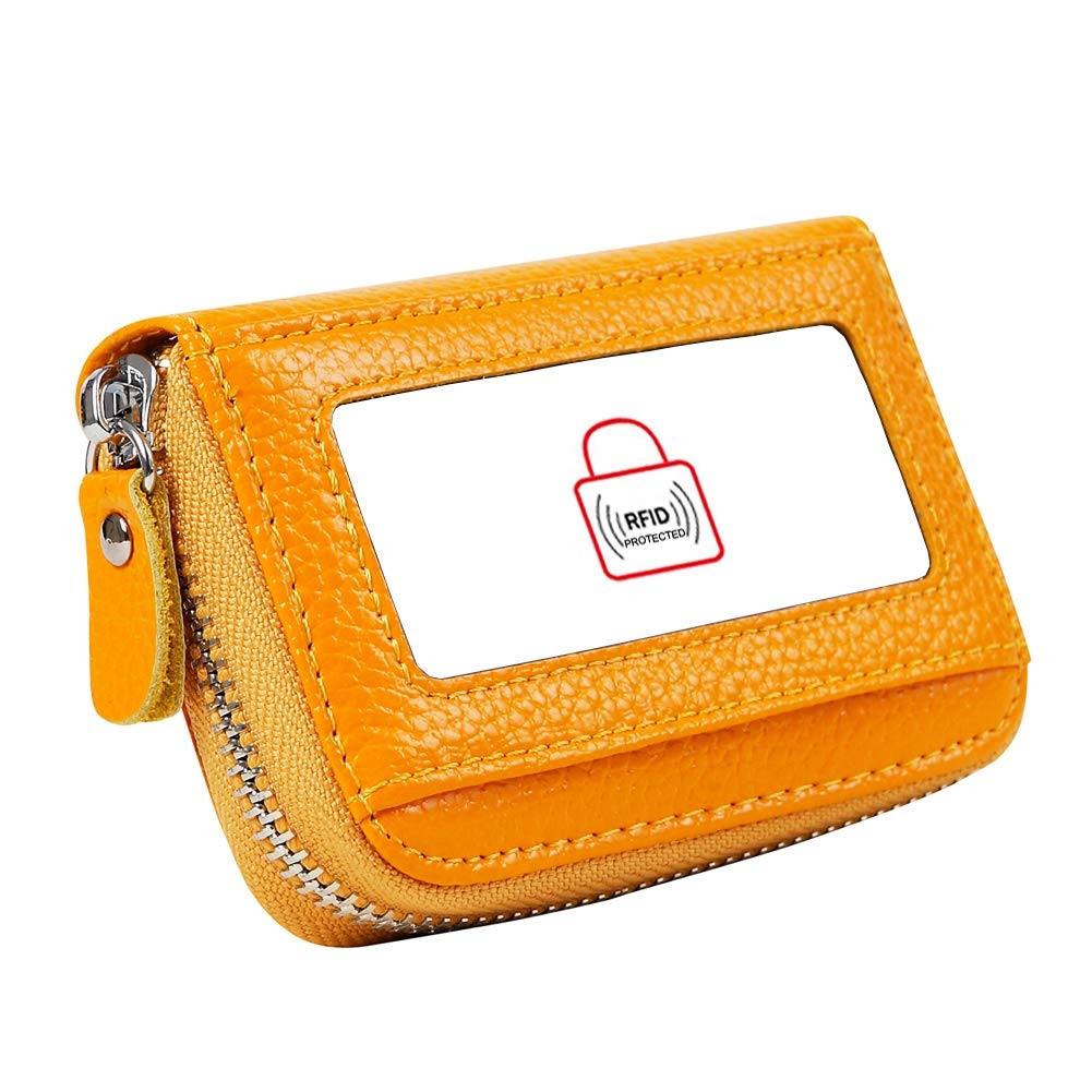 Women's RFID Blocking 12 Slots Credit Card Holder Leather Accordion Wallet,yellow