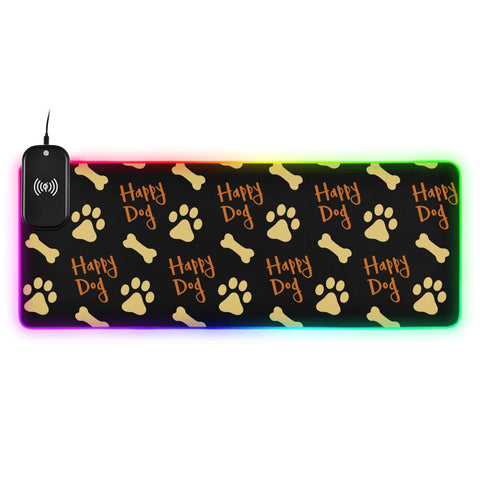 Happy Dog Paw Bones Wireless Charging Mouse Pad for Mobile Phone Extra Large Gaming Mousepad with 13 Lighting Modes Computer Mat for Gaming MacBook PC Laptop Desk Office Home