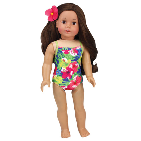 Sophia's 4 Piece Hawaiian Accessories and Floral Bathing Suit Set for 18'' Dolls, Multicolor