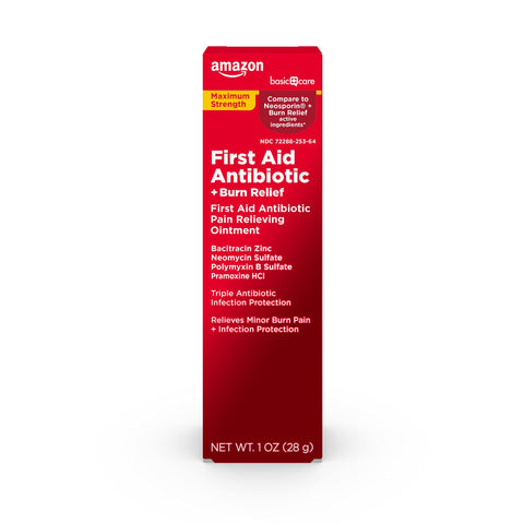 Amazon Basic Care First Aid Antibiotic + Burn Relief, Maximum Strength Triple Antibiotic Ointment, 1 Ounce