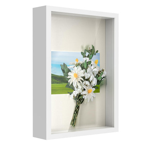 Anhow A4 Shadow Box Frame Display Case, 8x12 Shadow Box Frame with Transparent Glass, Display Case Box for Photos, Memorabilia, Crafts, Souvenir, Wedding Memories, Baby Items - White