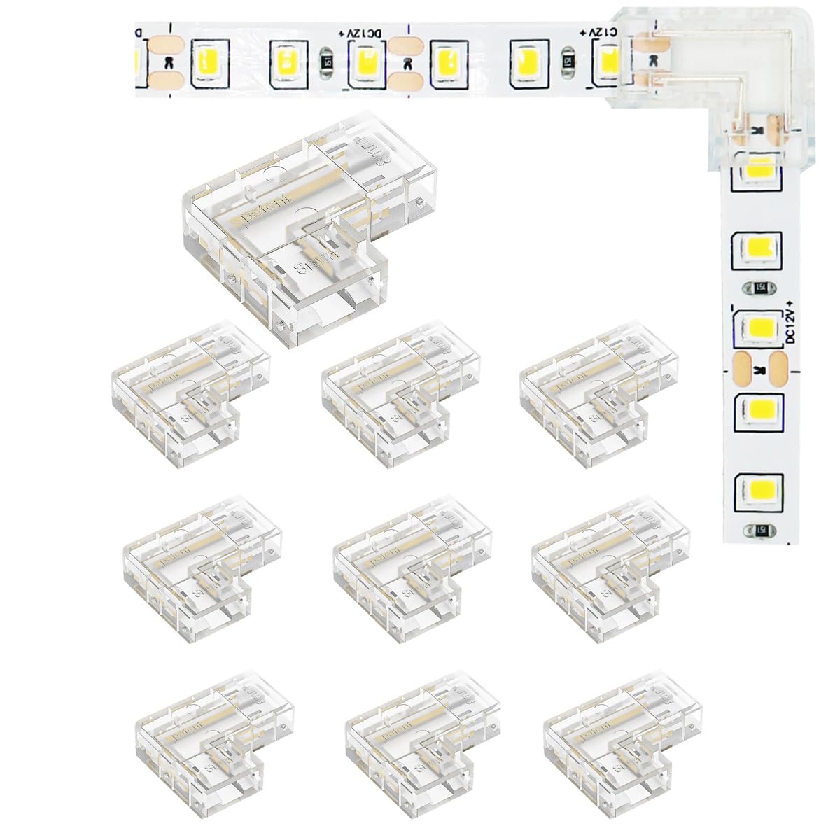 8mm 2-Pin L Shape LED Strip Connector - SMD LED Strip Connector, Solder-Free, Compatible with 3528/2835, Pack of 10