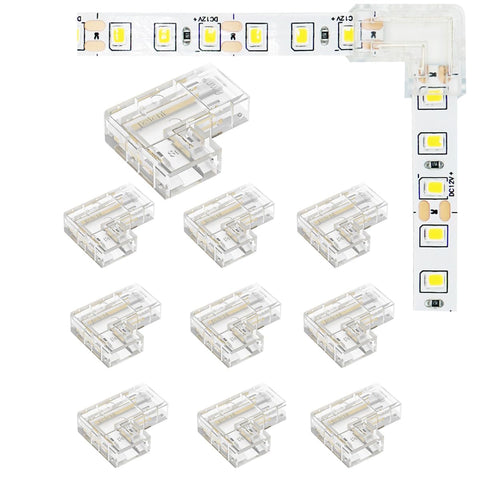 8mm 2-Pin L Shape LED Strip Connector - SMD LED Strip Connector, Solder-Free, Compatible with 3528/2835, Pack of 10