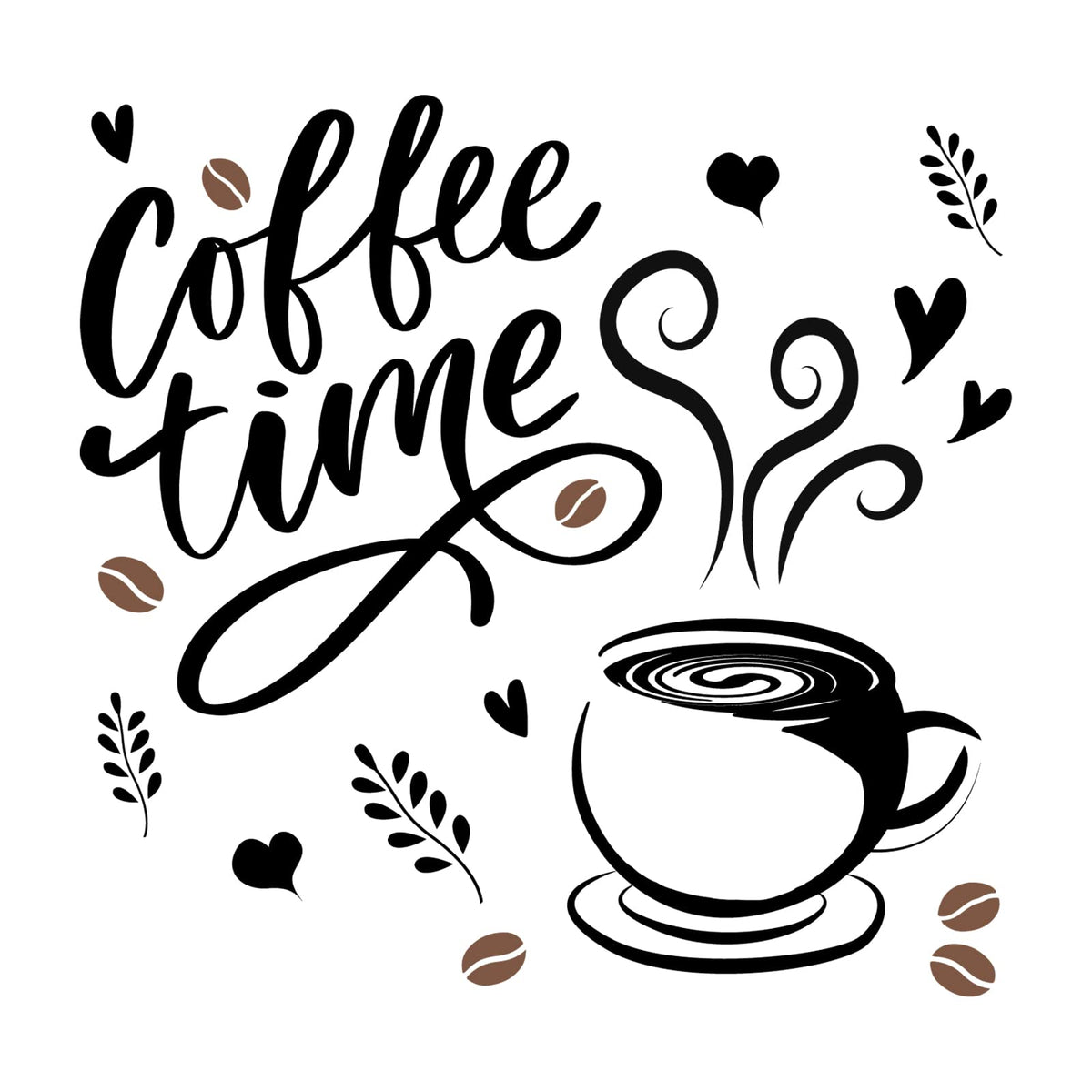 OLYCRAFT Coffee Cup PVC Wall Stickers Art Wall Decal Stickers "Coffee Time" Word Home Wall Decor Murals for Bedroom Living Room Classroom Office Wall Decaoration - 280x590mm