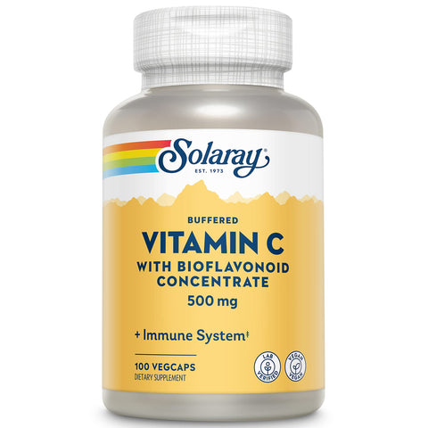 Solaray Buffered Vitamin C 500mg - with Bioflavonoids, Rose HIPS and Acerola Cherry - Immune Support Supplement - Easy to Digest, Vegan, Lab Verified, 60-Day Guarantee - 100 Servings, 100 VegCaps