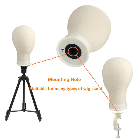 lucicass Wig Head 22Inch Canvas Block Head Wig Stand with Mannequin Head 55" Wig Stand Tripod with Head Mannequin Head Stand with Head for Wigs Making Display(22Inch, White)