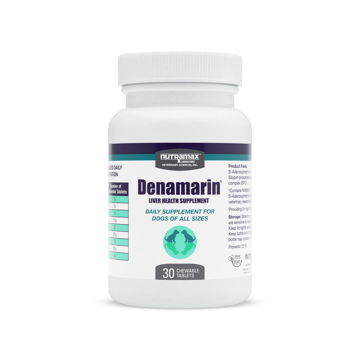 Nutramax Denamarin Liver Health Supplement for Dogs, With S-Adenosylmethionine (SAMe) and Silybin, 30 Chewable Tablets