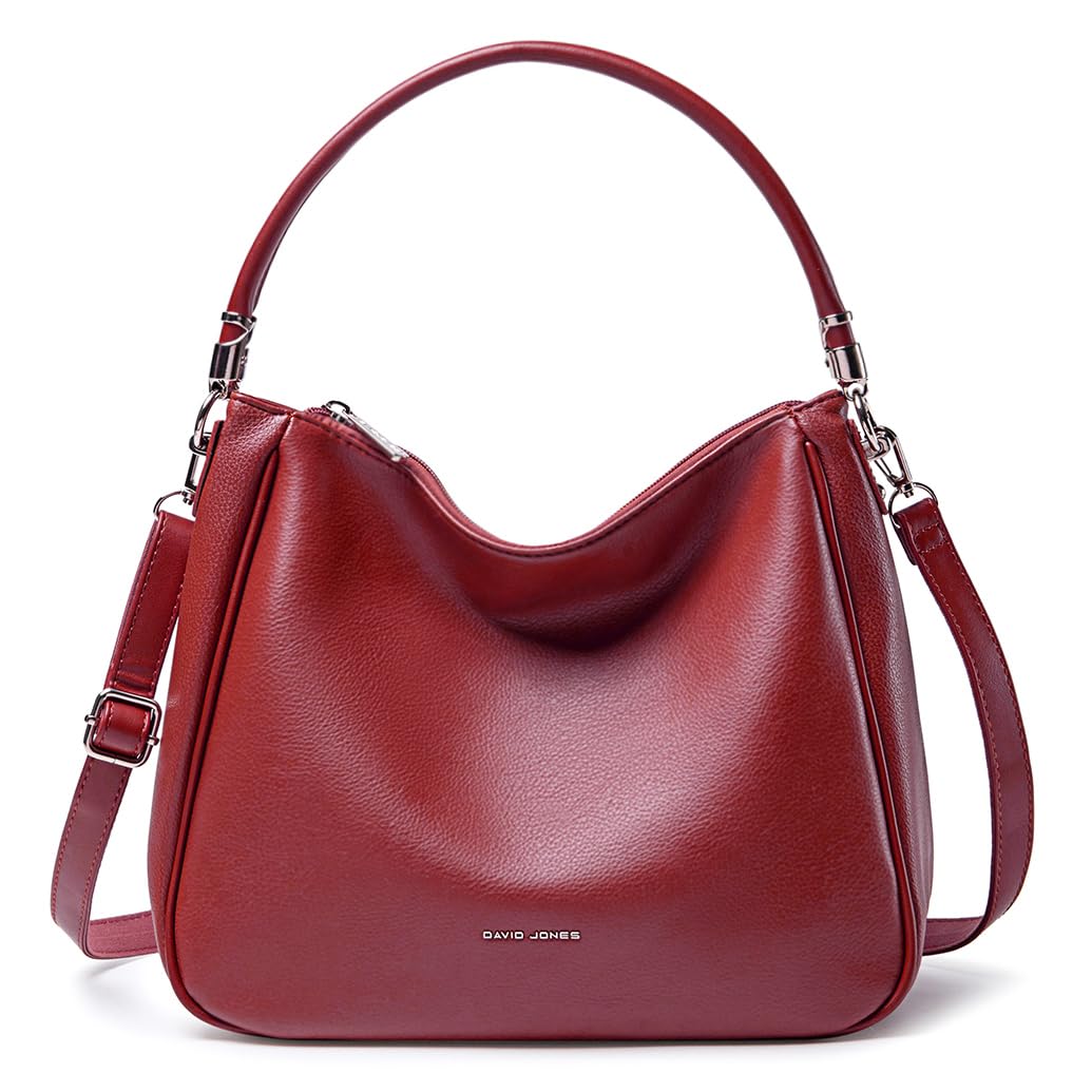 David Jones - Women's Hobo Handbag - Shoulder Bag - PU Leather Shoulder Bag - Medium Tote Bag with Long Handle - Classic City Fashion Practical Elegant, Red, One Size, Stylish