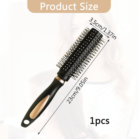 1PCS Round Hair Brush Rubber Blow Dry Hair Brush Black & Champagne Roller Brush for Hair Blow Dry Hair Styling Tools Hair Dryer Brush Hair Styling Appliances