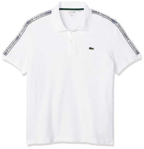 Lacoste Mens Contemporary Collections Short Sleeve Regular Fit Mini Pique with Shoulder Taping Polo Shirt, White, X-Large US