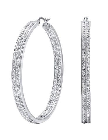 Finrezio Large Hoop Earrings Zirconia in Stainless Steel Women Creole Earring Silver