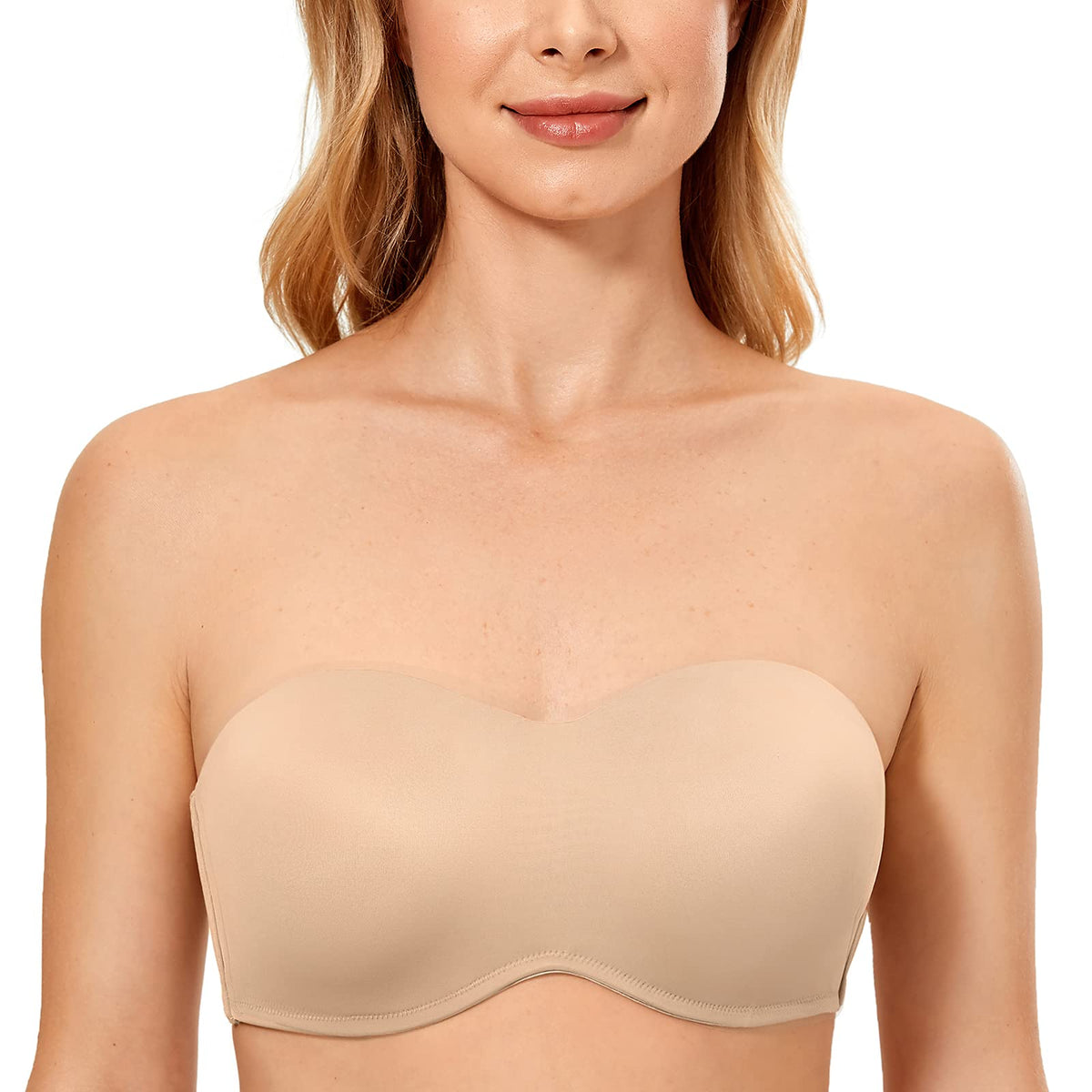 DELIMIRA Women's Strapless Bra Minimizer Seamless Underwire Unlined Bandeau for Big Bust Cashew 36D