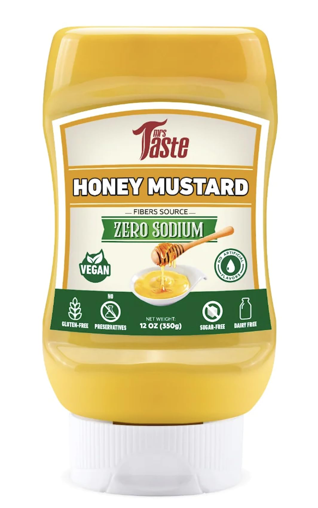Mrs Taste Sugar Free Honey Mustard, Zero Calories, Zero Sodium, Zero Sugar, High Fiber, Keto Friendly, Paleo Friendly, Condiments and Sauces (12 oz, Honey Mustard)
