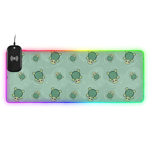 Cute Turtle Wireless Charging Mouse Pad for Mobile Phone Extra Large Gaming Mousepad with 13 Lighting Modes Extended Desk Mat for MacBook PC Laptop Desk Office Home Gaming