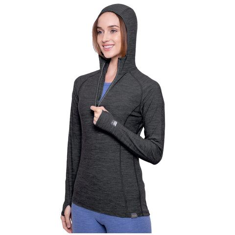 MERIWOOL WomenÃ¢â‚¬â„¢s Base Layer Hoodie Lightweight Merino Wool Long Sleeve Thermal Charcoal Gray