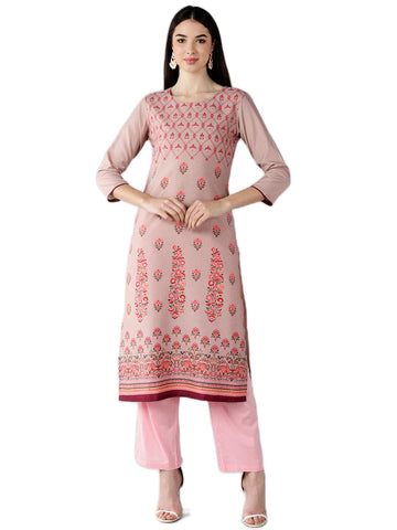 Vaamsi Women's Poly Crepe Printed Straight Kurta (VPK1773_XXL_Beige)