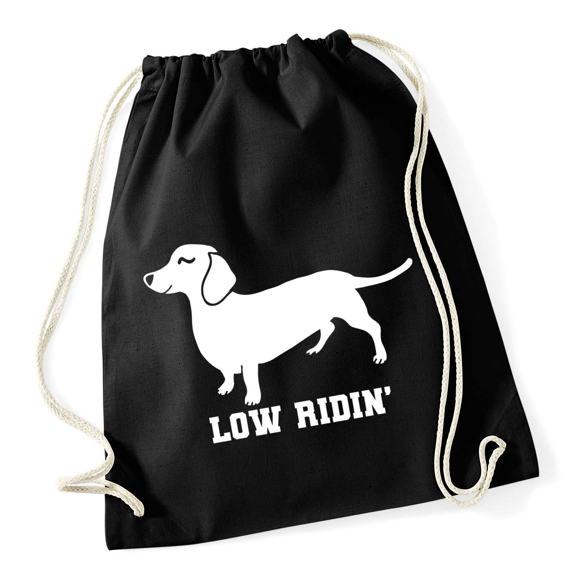 Hippowarehouse Low ridin' - Dachshund sausage dog Drawstring Cotton School Gym Bag 37cm x 46cm, 12 litres