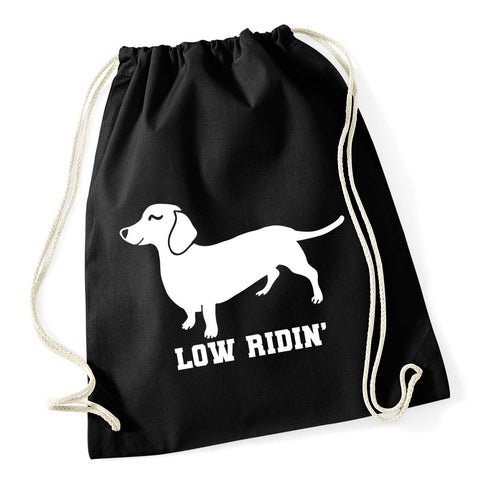 Hippowarehouse Low ridin' - Dachshund sausage dog Drawstring Cotton School Gym Bag 37cm x 46cm, 12 litres
