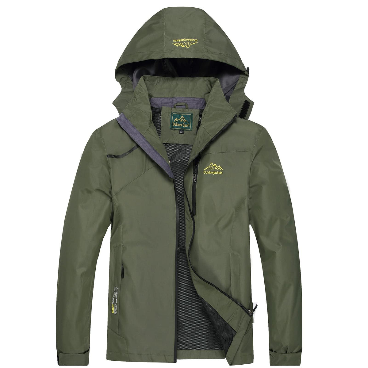GIISAM Mens Windproof Jacket Waterproof Lightweight Mountain Sport Jacket for Men Hooded Windbreaker Raincoat, Army Green, Small