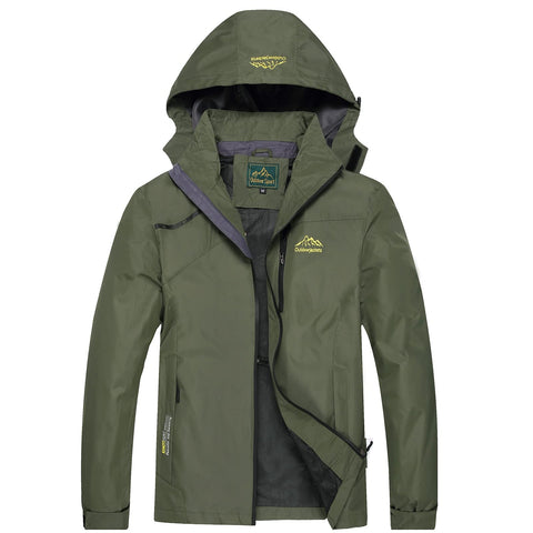 GIISAM Mens Windproof Jacket Waterproof Lightweight Mountain Sport Jacket for Men Hooded Windbreaker Raincoat, Army Green, Small