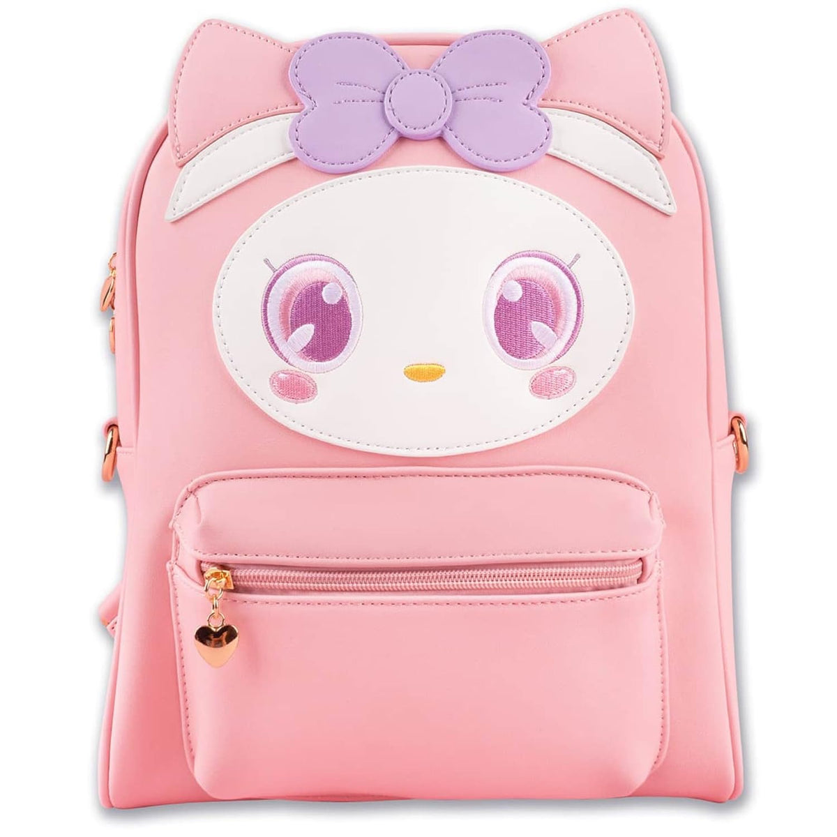 BelugaDesign Anime Cat Backpack | Kitty Cute Kawaii Adorable Anime Bag | Large Pink Purple Pastel School Supplies for Women Teens Girls Kids | Y2K Hello Travel Everyday Bow Ear Eye Faux Leather