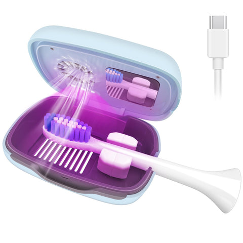 UV Toothbrush Sterilizer Covers with Holder, Rechargeable Portable Toothbrush Cleaner Case for All Toothbrushes?Blue?