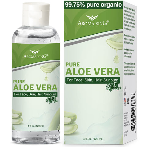 aroma king Aloe Vera Soothing Gel 100% Pure Aloe Leaf for Face & Body After Sun Care - For sunburn. (4 Oz)