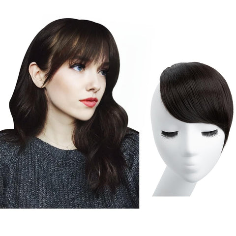 SARLA Black Brown Side Bangs Clip in Synthetic Hair Pieces Straight Bangs Extension for Women