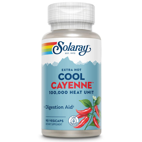 Solaray Extra Hot Cool Cayenne 100,000 HU - Traditional Folk Remedy and Digestion Aid - Bio-Cool Process - Lab Verified, GMP Facility, 60-Day Guarantee - 45 Servings, 90 VegCaps