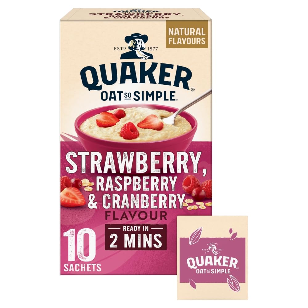 Quaker Oat So Simple Strawberry and Raspberry Porridge, Pack of 10