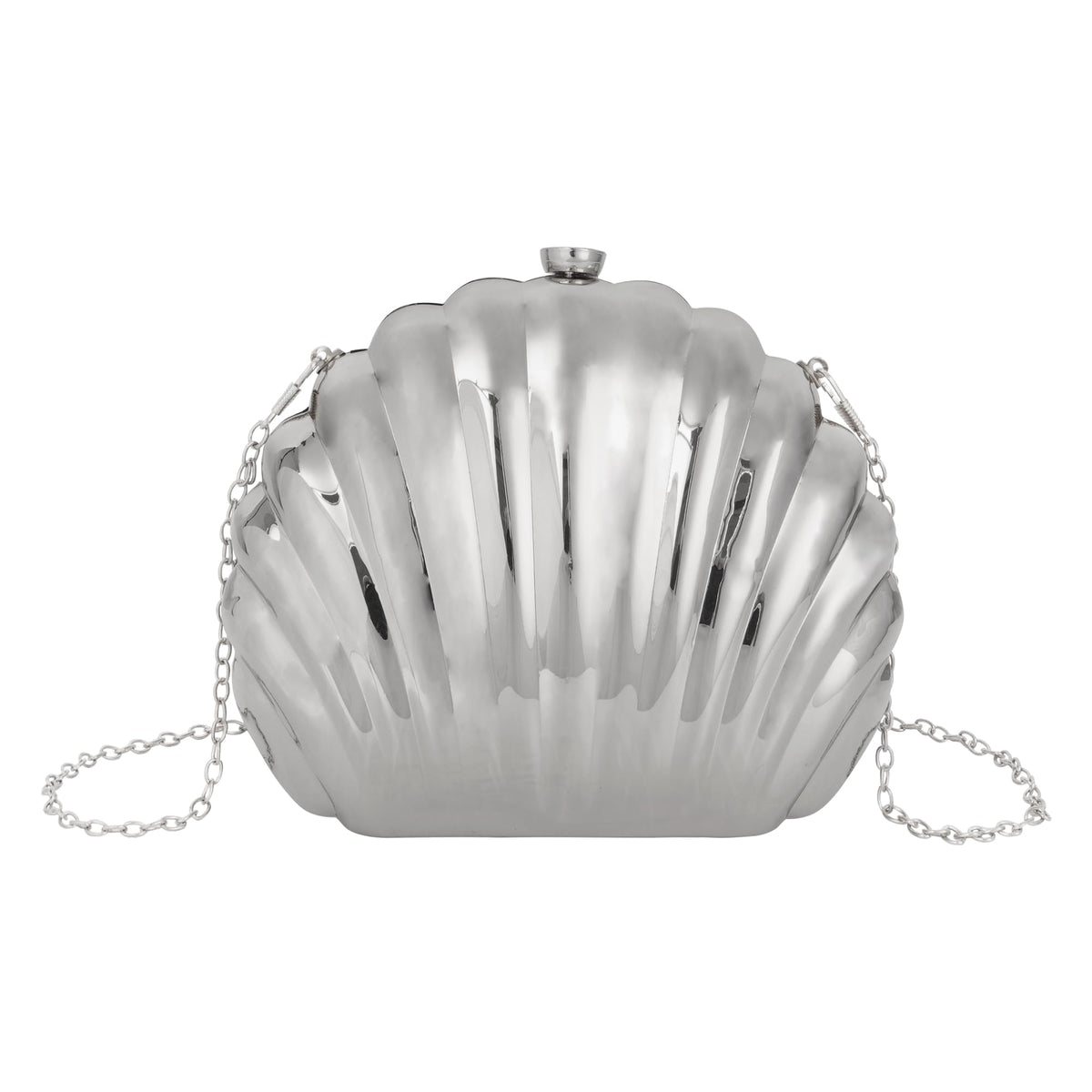 MilyaDE Women's Transparent Clutch Acrylic Clear Shell Purses Transparent Shoulder Bag Shoulder Bags Handbag with 2 Beads Chains, D-Metallic Silver, 18*4*15cm