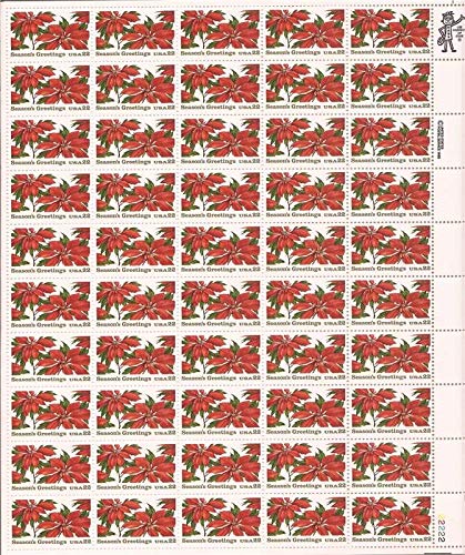 Seasons Greetings Poinsettia Sheet of 50x22 Cent US Postage Stamps NEW Scot 2166