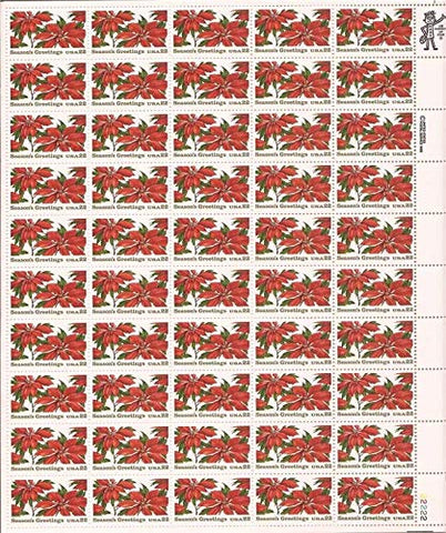 Seasons Greetings Poinsettia Sheet of 50x22 Cent US Postage Stamps NEW Scot 2166