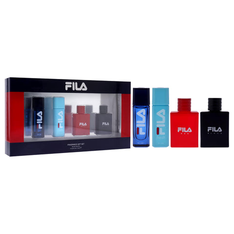 Fila Variety Set for Men - 4 Pc Mini Gift Set 0.25oz EDT Spray, 0.25oz Fresh EDT Spray, 0.25oz Black EDT Spray, 0.25oz Red EDT Spray