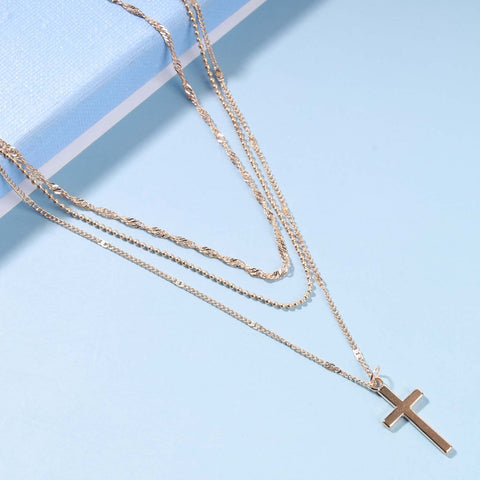 Yheakne Boho Layered Cross Necklace Choker Gold Cross Pendant Necklace Vintage Multi Layer Necklace Skinny Twist Chain Necklace Jewelry for Women and Girls Religious Gift for Her