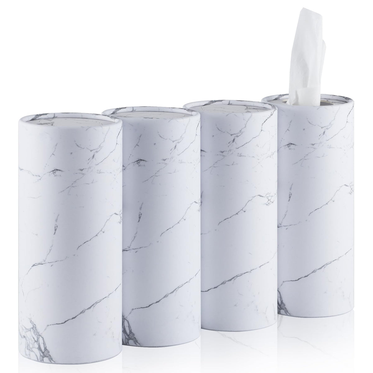 SINGARO Car Tissue Holder, 4 Pack Car Cup Holder Facial Tissues with Kleenex Travel Tissue Bag, Quick and Convenient Flower Combination Car Tissue Box(4 Canisters/200 Tissues) White