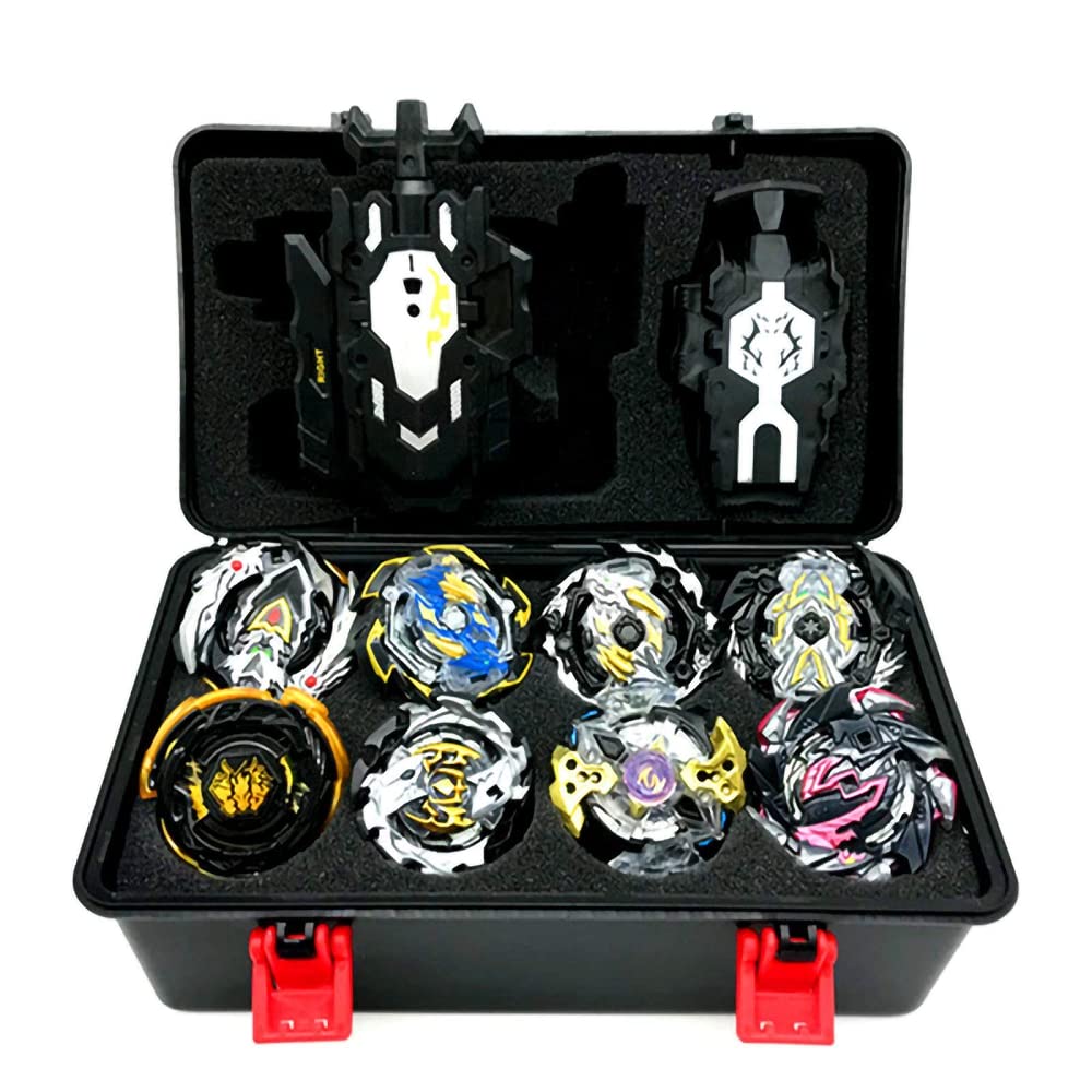 Battling Tops Pack of 8, Gyro Burst Turbo Spinning Top Set, 4D Fusion Model Metal Masters Speed Battle Spinner with Launcher, Case and Accessories, Gift for Children Adults (I)