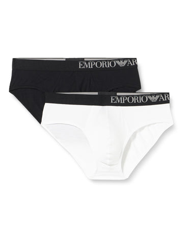 Emporio Armani Men's Eco Soft Touch Bamboo Viscose 2pack Brief, Black/White, S (Pack of 2)