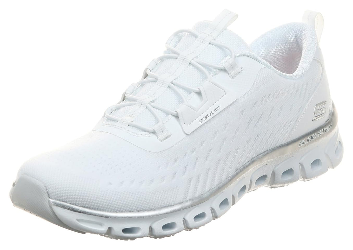 Skechers Women's Glide-Step-Align Sneaker, White/Silver, 6