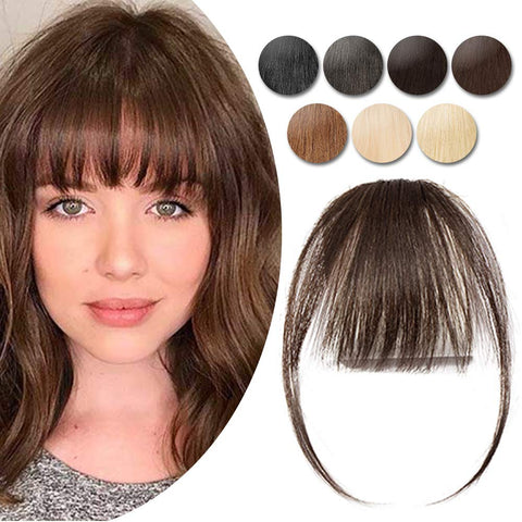 Hairro Clip in Bangs Real Hair Air Bangs Hair Piece 100% Human Hair Two Side Bangs With Temples Thin One Piece Hair Air Fringe Blonde Clip On Hair Bangs Hair Extensions for Women Girls #02 Dark Brown