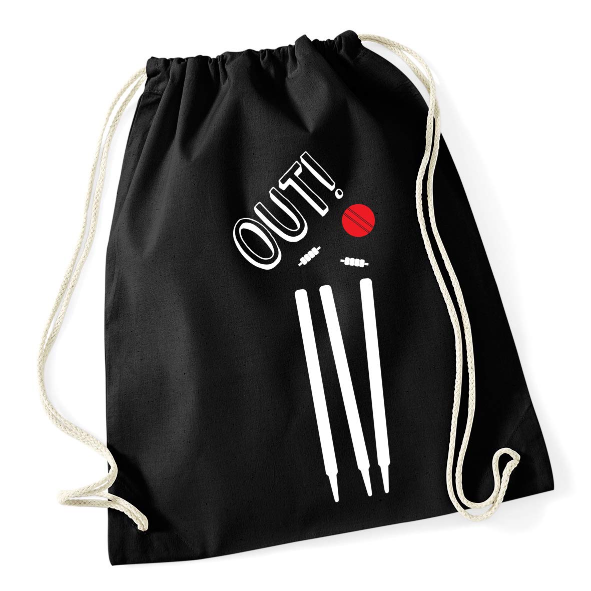 Hippowarehouse Out! Cricket Stumps Drawstring Cotton School Gym Bag 37cm x 46cm, 12 litres