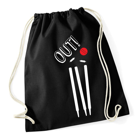 Hippowarehouse Out! Cricket Stumps Drawstring Cotton School Gym Bag 37cm x 46cm, 12 litres