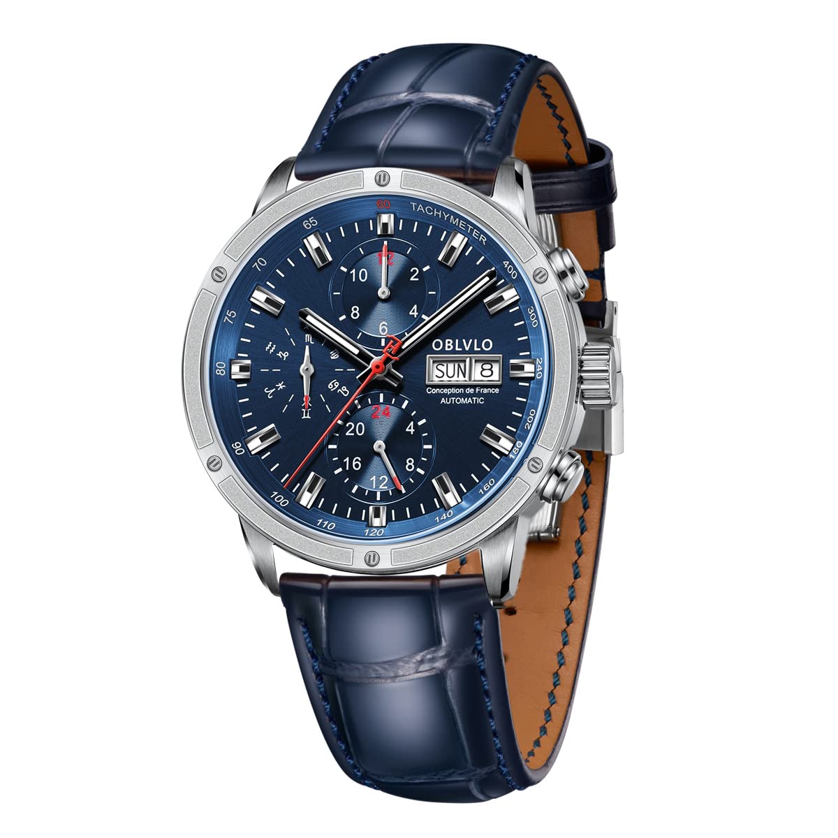 OBLVLO Top Brand Men Watch Automatic Mechanical Date Men Casual Watch Waterproof Leather Strap Watch for Men CM (CM-YLL)
