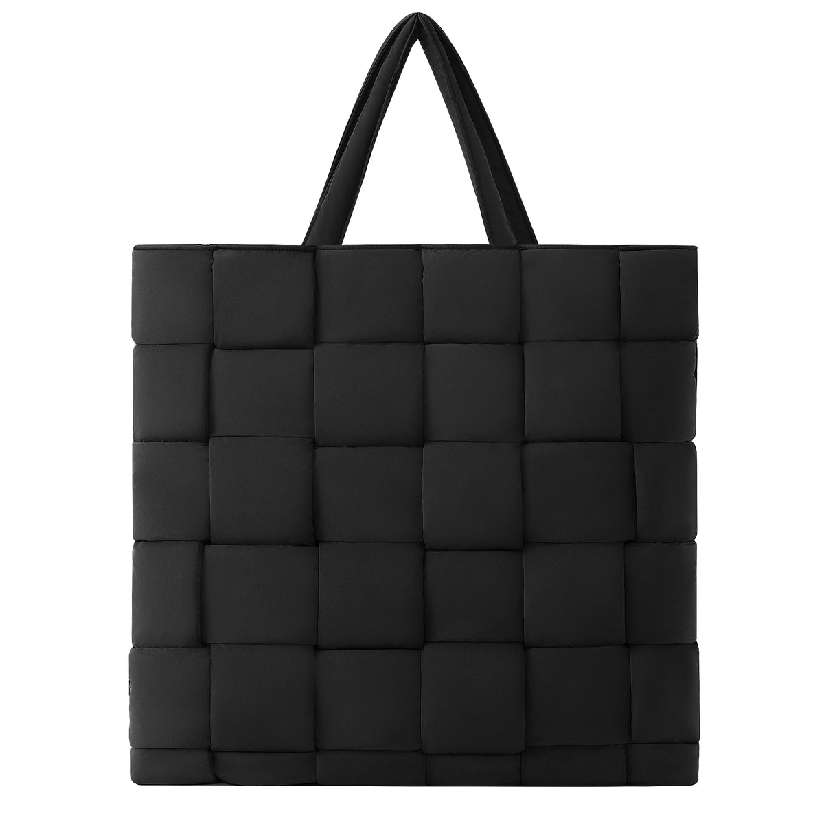 NAARIIAN Women's Large puffer tote bag Woven Puffer Tote Bag Soft Padded Cotton Handbag Shoulder Bag Pillow Shopping Bag(BLACK)