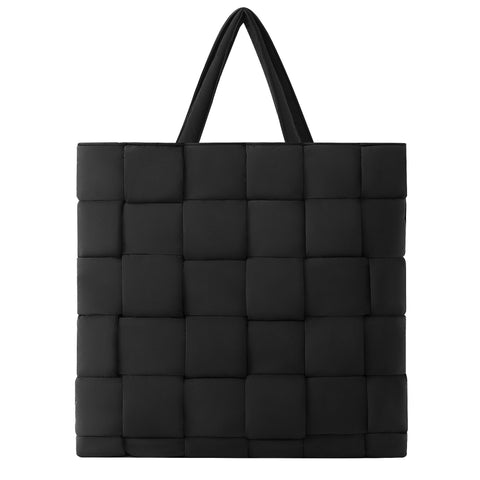 NAARIIAN Women's Large puffer tote bag Woven Puffer Tote Bag Soft Padded Cotton Handbag Shoulder Bag Pillow Shopping Bag(BLACK)
