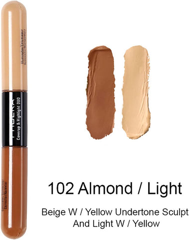 Anglicolor 2 Colors Concealer, PHOERA Professional Makeup Dual-Ended Correctors, Full Coverage, Long Lasting Liquid Concealer Face Makeup, Cruelty Free Contour (102#Almond/Light)
