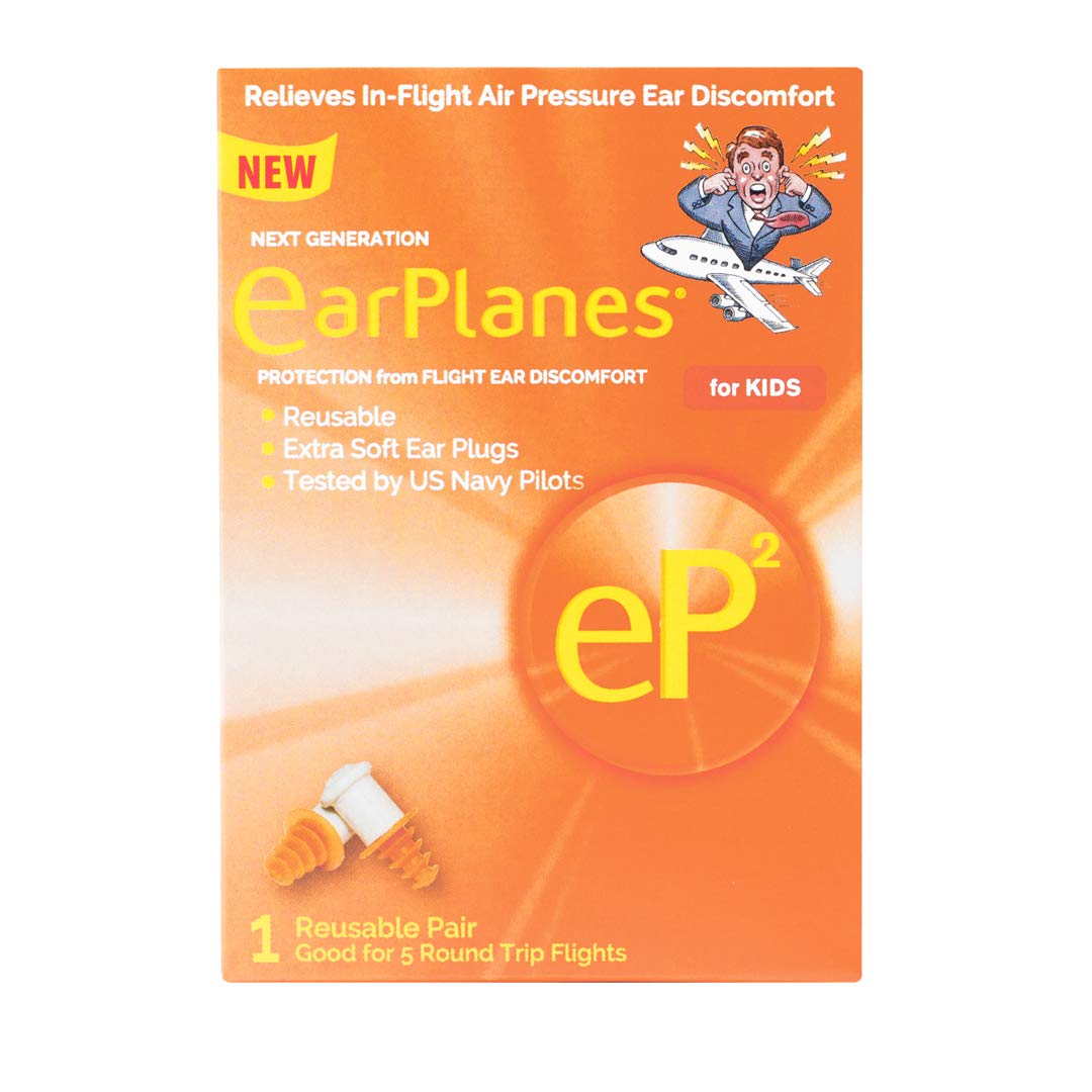 EarPlanes EP2 Ultra-Reusable Earplugs, Airplane Pressure Prevention Earplugs for Children/Smaller Ears (1 Pair)