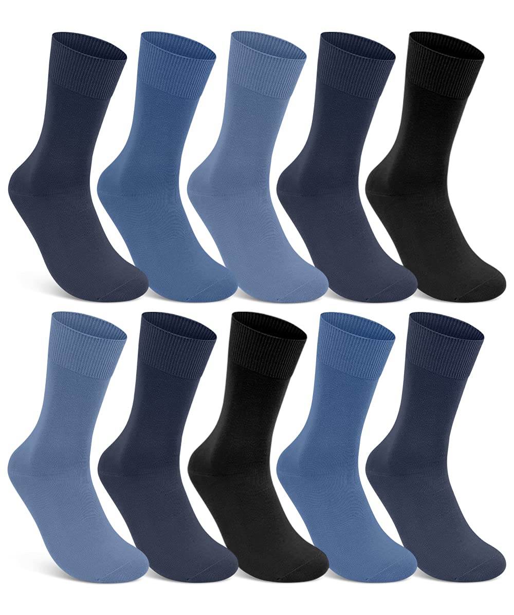 sockenkauf24 10 Pairs Dress Socks for Women and Men 100% Cotton without seam and unpleasant elastic straps at the top multiple gradings (6-8, 4 x Navy | 4 x Denim | 2 x Black)