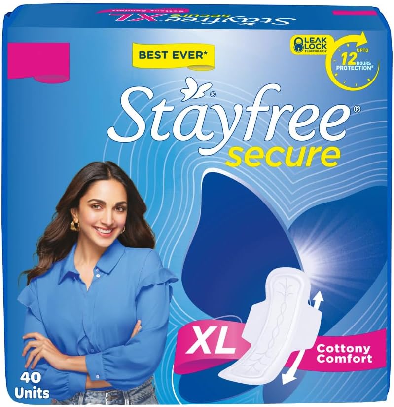 Stayfree Stay Secure Extra Large Cottony Soft Cover Sanitary Pads For Women With Wings, 40 Pads '